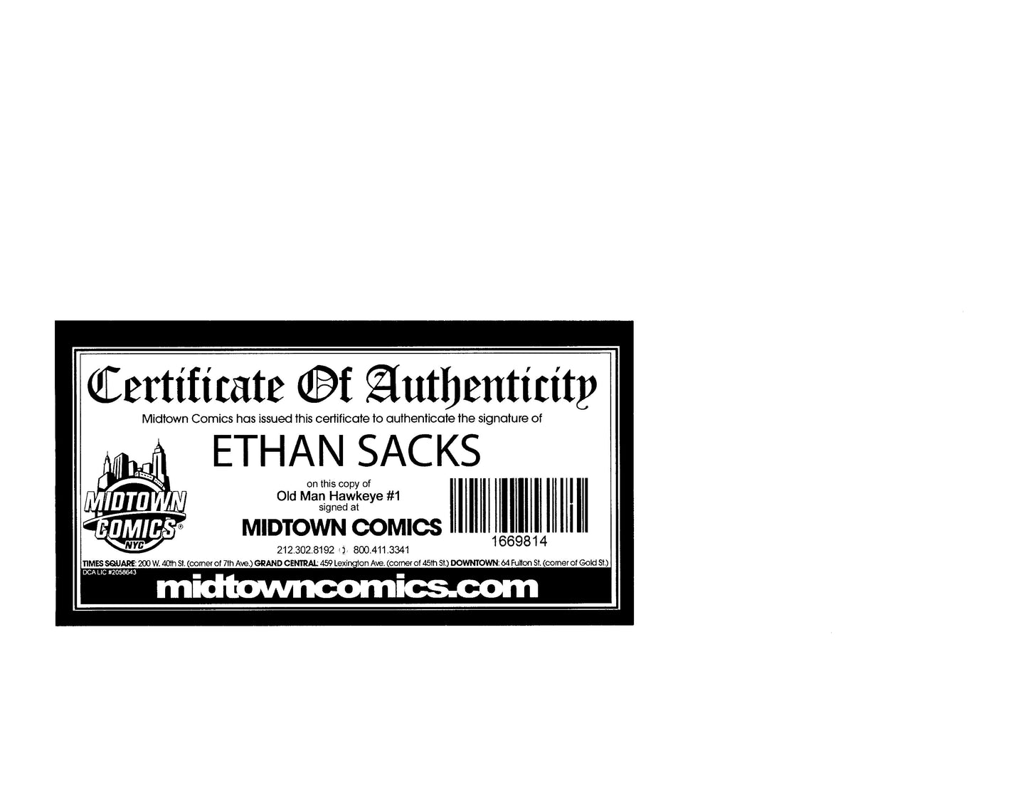 Old Man Hawkeye #1/H Signed by Ethan Sacks (VF-NM)
