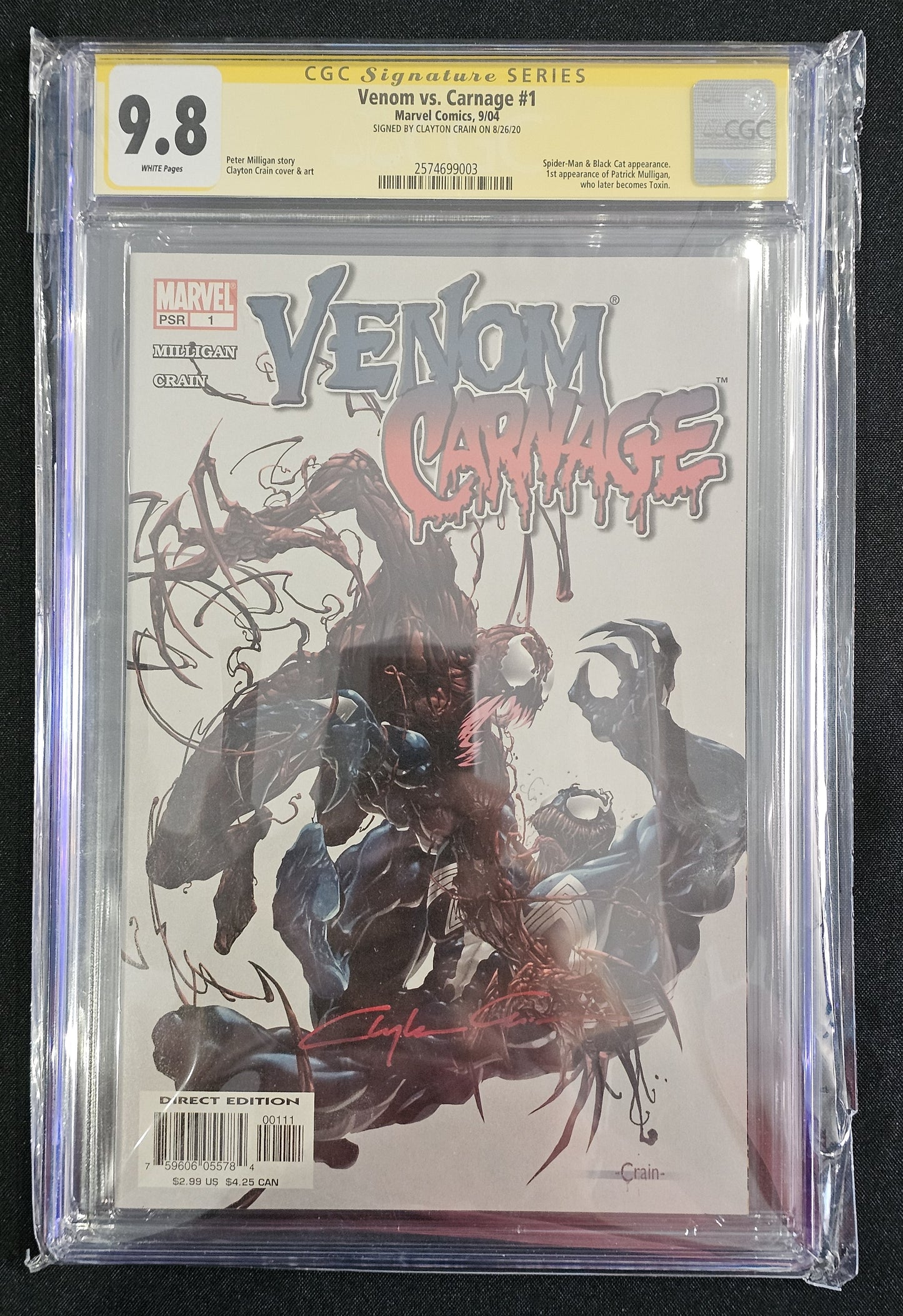 Venom Vs. Carnage CGC Signature Series Signed by Clayton Crain #1 CGC 9.8