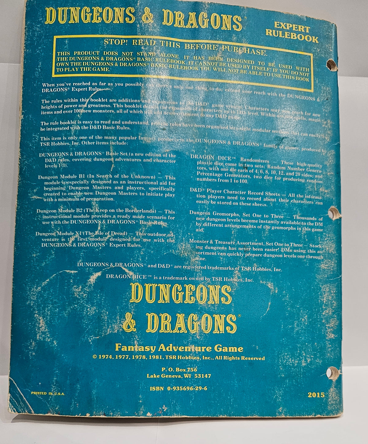 Dungeons & Dragons Fantasy Adventure Game Expert Rulebook
